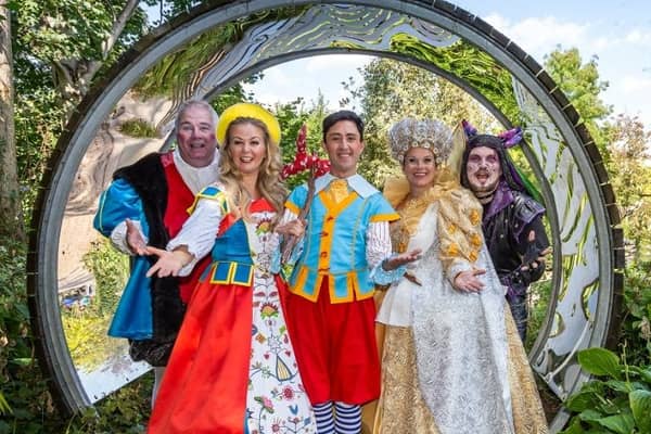 The cast of this year's Rotherham Civic panto, including Heartbeat actor David Lonsdale (L).